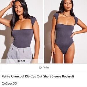 NWT Petite Charcoal Rib cut out short sleeve body suit Bin 4